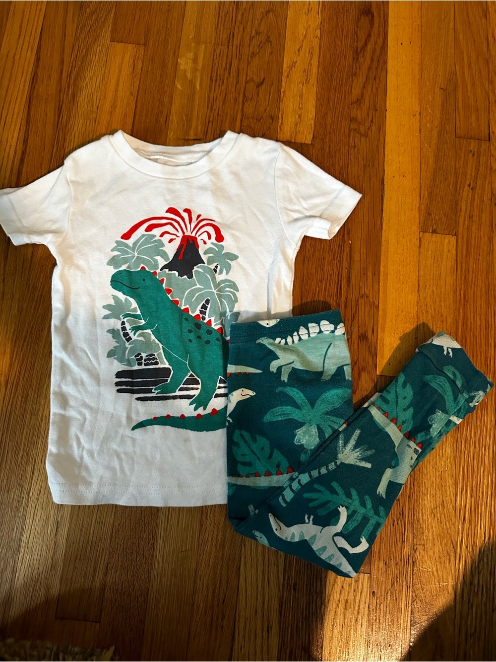 Carter's White Tee & Teal Dinosaur Pajama Set